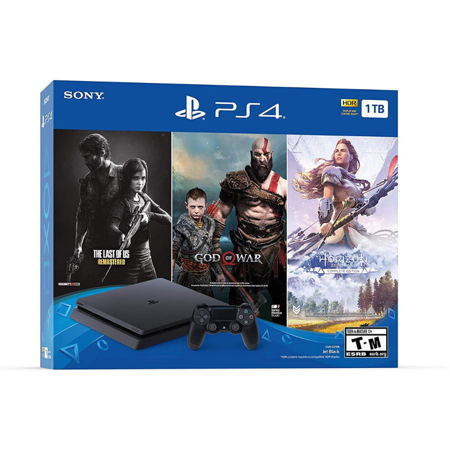Playstation 4 slim gaming console with 3 CDs, Xboom