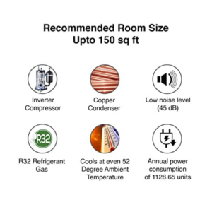 Voltas 1.5 Ton 3 Star Dust Filter, Antibacterial Coating Split System AC (Copper, 183EZA, White)