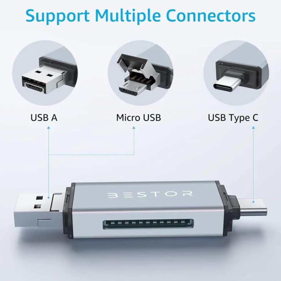 BESTOR 3 in 1 with OTG, SD Card Reader, USB Type C, USB 3.0 And Micro USB