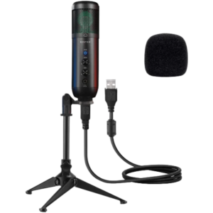 BESTOR USB Condenser Gaming Microphone with RGB Lighting, Adjustable Tripod for PC