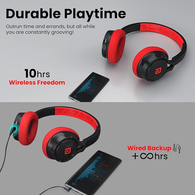Portronics Muffs M1 Wireless Bluetooth Over Ear Headphone, Powerful Bass, Handsfree Calling, 3.5mm Aux in, Long Playtime