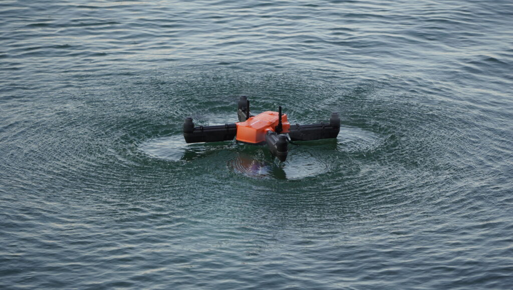 Floating on the surface of open water