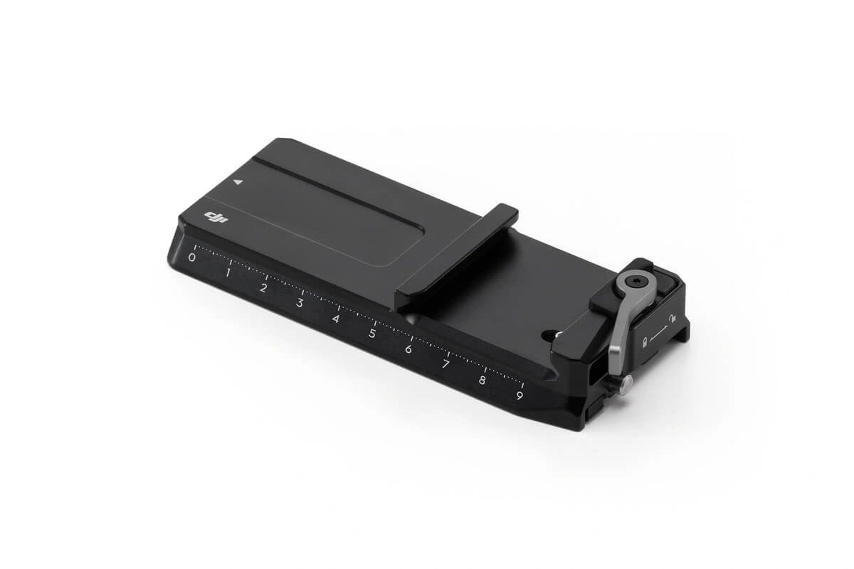 Genuine DJI gimbal plate angled view showing quick-release lever