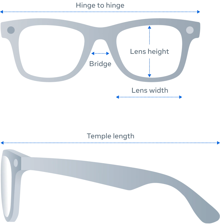 Ray-Ban Meta Wayfarer Gen 2 product dimensions diagram