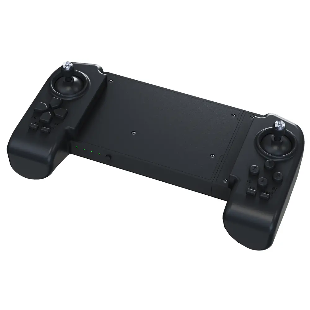 Unitree B2 handheld remote controller showing its dual joysticks, D-pad, and action buttons